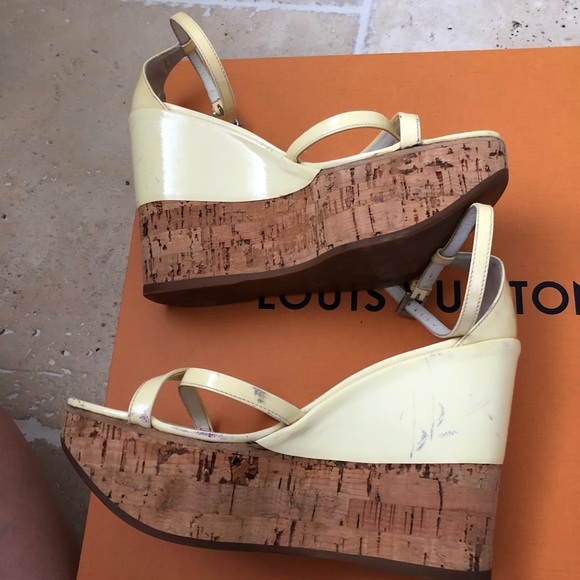 PRADA Patent Leather Cork Wedge Sandal - Picture 2 of 5